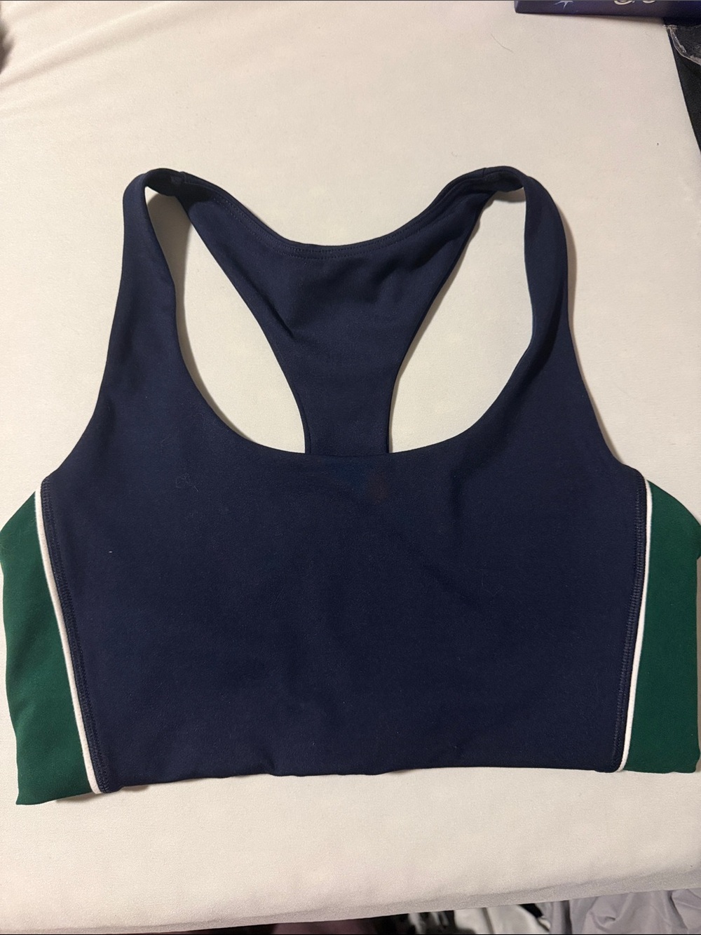 GAP Navy Racerback Sports Bra with Green Side Panels